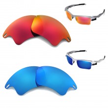 Walleva Two Pairs Polarized Lenses For Oakley Fast Jacket XL(OO9156 Series) Sunglasses - Fire Red + Ice Blue